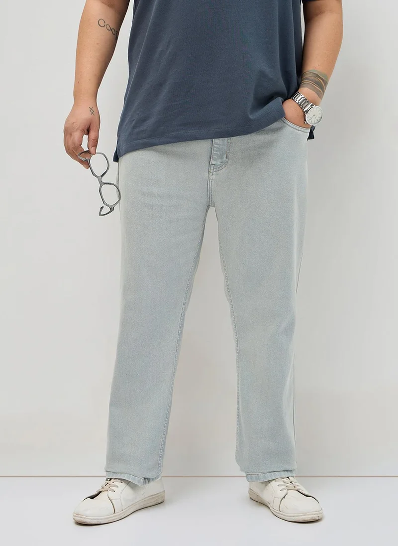 أوربانو فاشن Urbano Plus Men's Ice Grey Regular Fit Heavy Washed Denim Jeans Stretchable